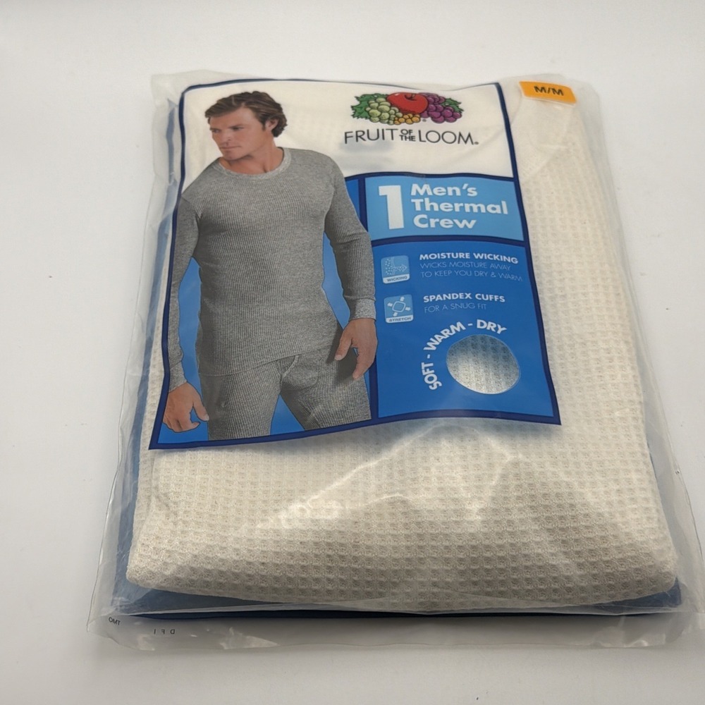 FRUIT of the LOOM Men's Thermal Cotton Blend Crew Shirt Size Medium, New